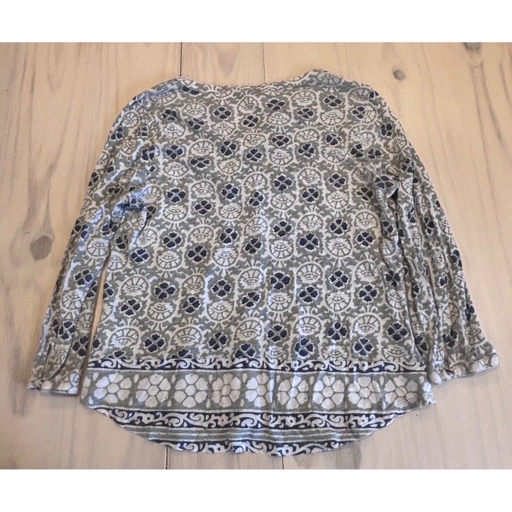 Lucky Brand Womens Blue Tan Floral Boho V-Neck 3/4 Sleeve Top Large Peasant - Picture 7 of 11